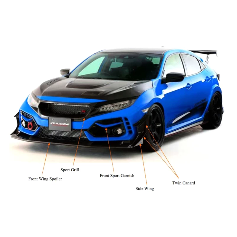J's Racing Optional Twin Canard For Type S Front Spoiler - Honda Civic Type R FK8 17-21 - Image 3
